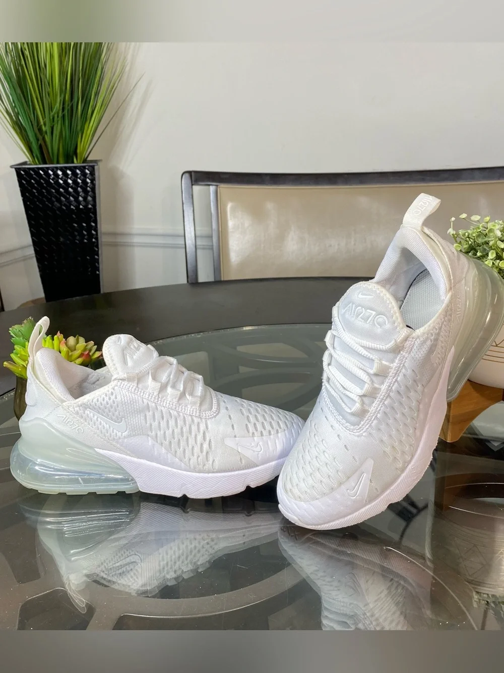 Nike Air Max 270 Triple White Women's Running Shoes Size 4 Youth
